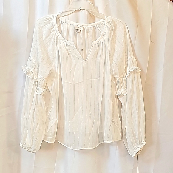 a new day Tops - NEW - a new day Sheer Long Puffy Sleeve Blouse